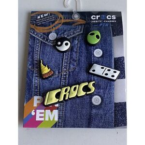 5 Pack Crocs Jibbitz Dude Pin Backer Alien Dominoes Peace Pizza Slice NEW